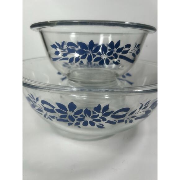 Pyrex Blue Ribbon Serving Mixing Bowl 2 Pc Set made in USA 322 325 - Picture 4 of 9